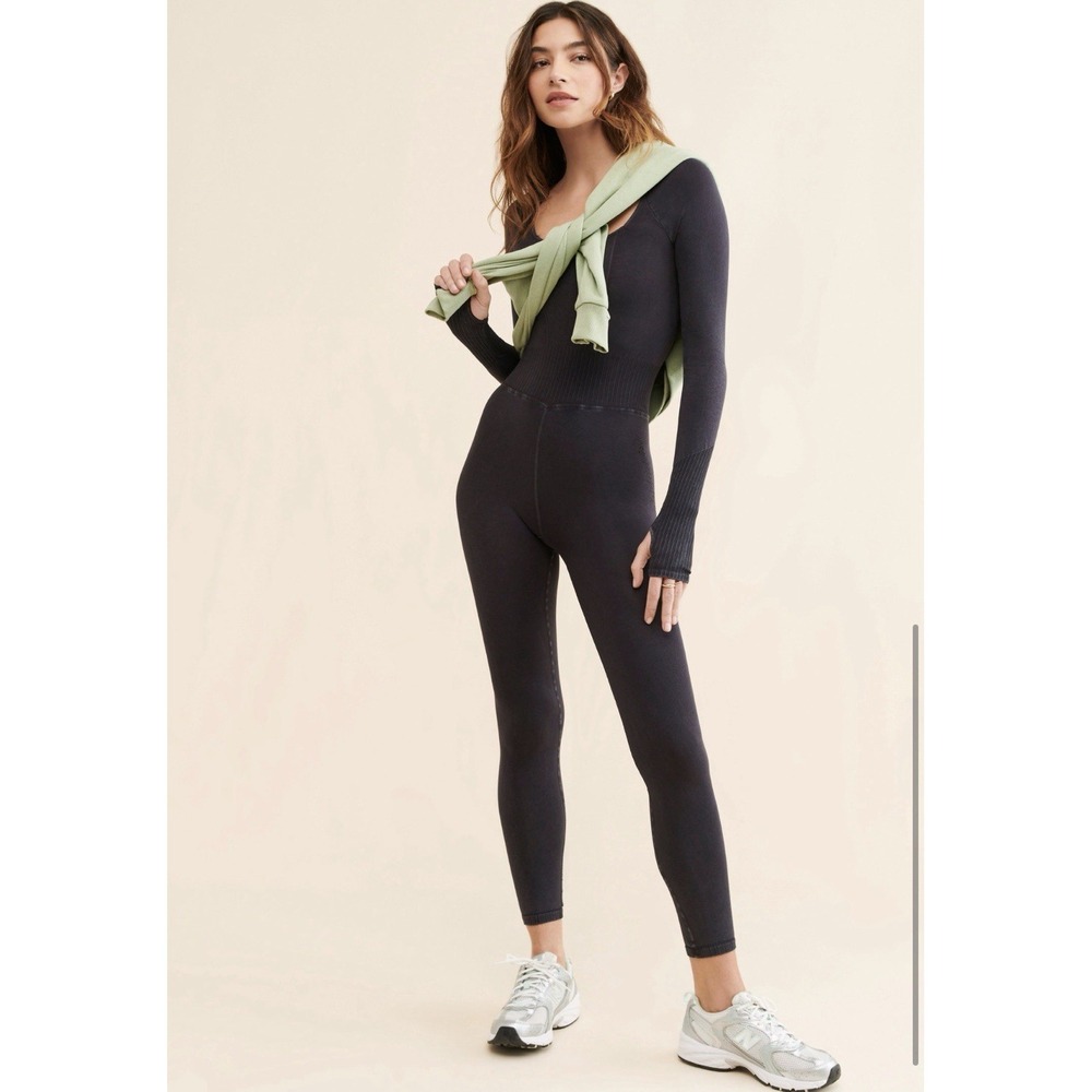 Free People Movement Good Karma Jumpsuit Long Sleeve Size XS/Small Black Active